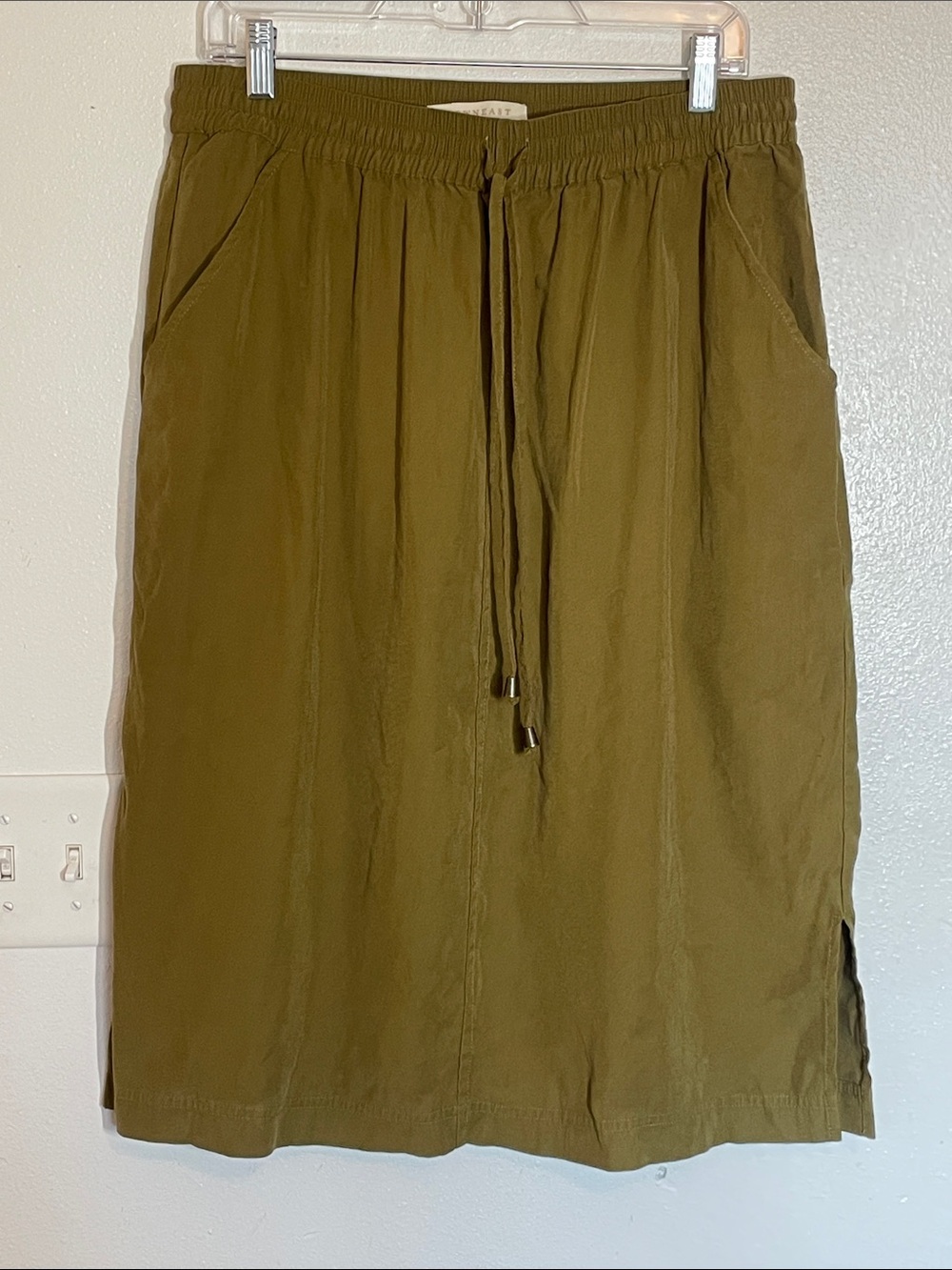 DownEast Olive Green Drawstring Midi Skirt